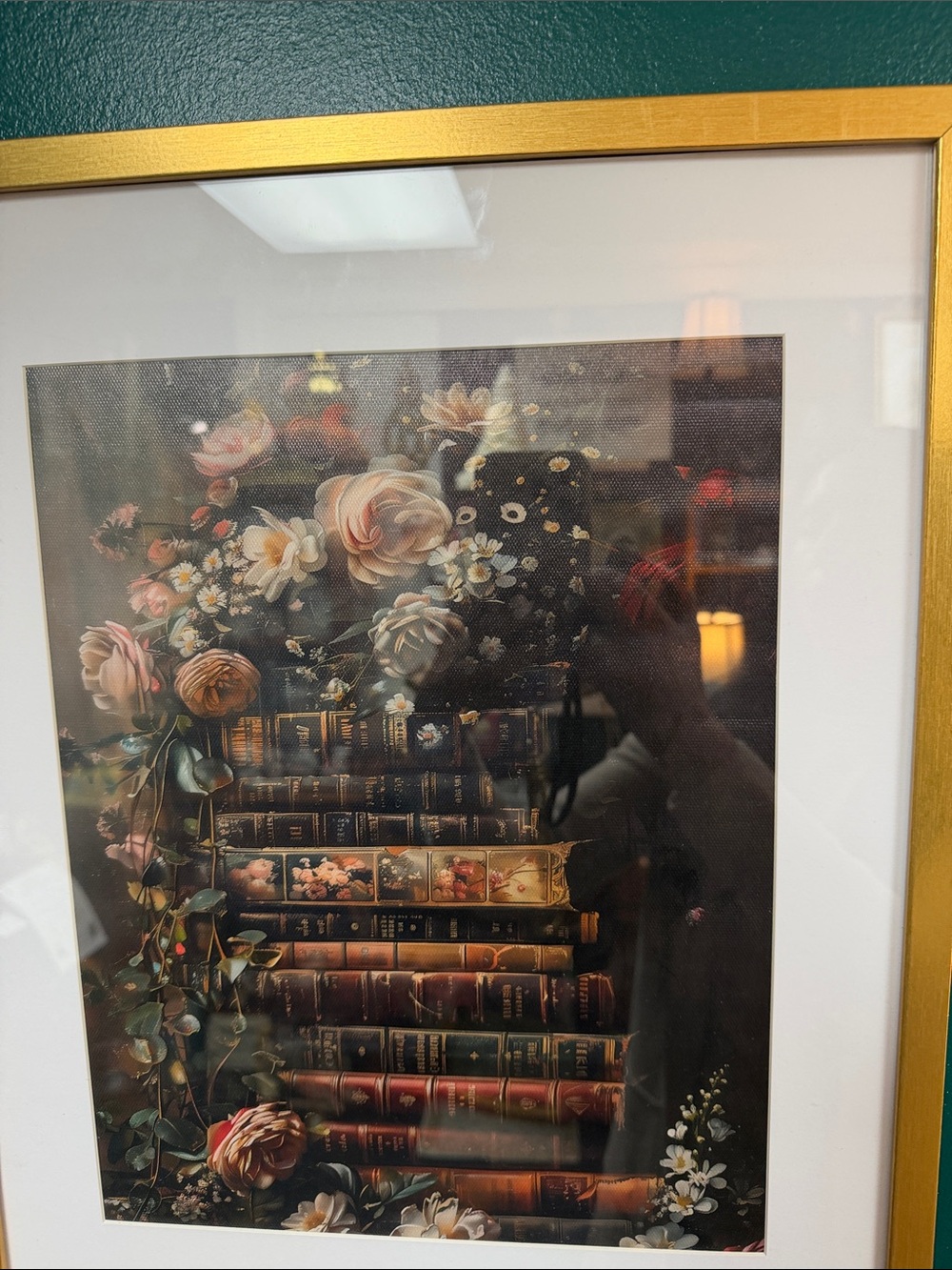 15x19 Framed Floral & Vintage Books Wall Art - Gold Frame, Multicolor
